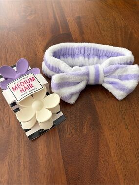 Decorative Flower Hair Clips for Medium Hair - Lavender & Cream/Spa Headband